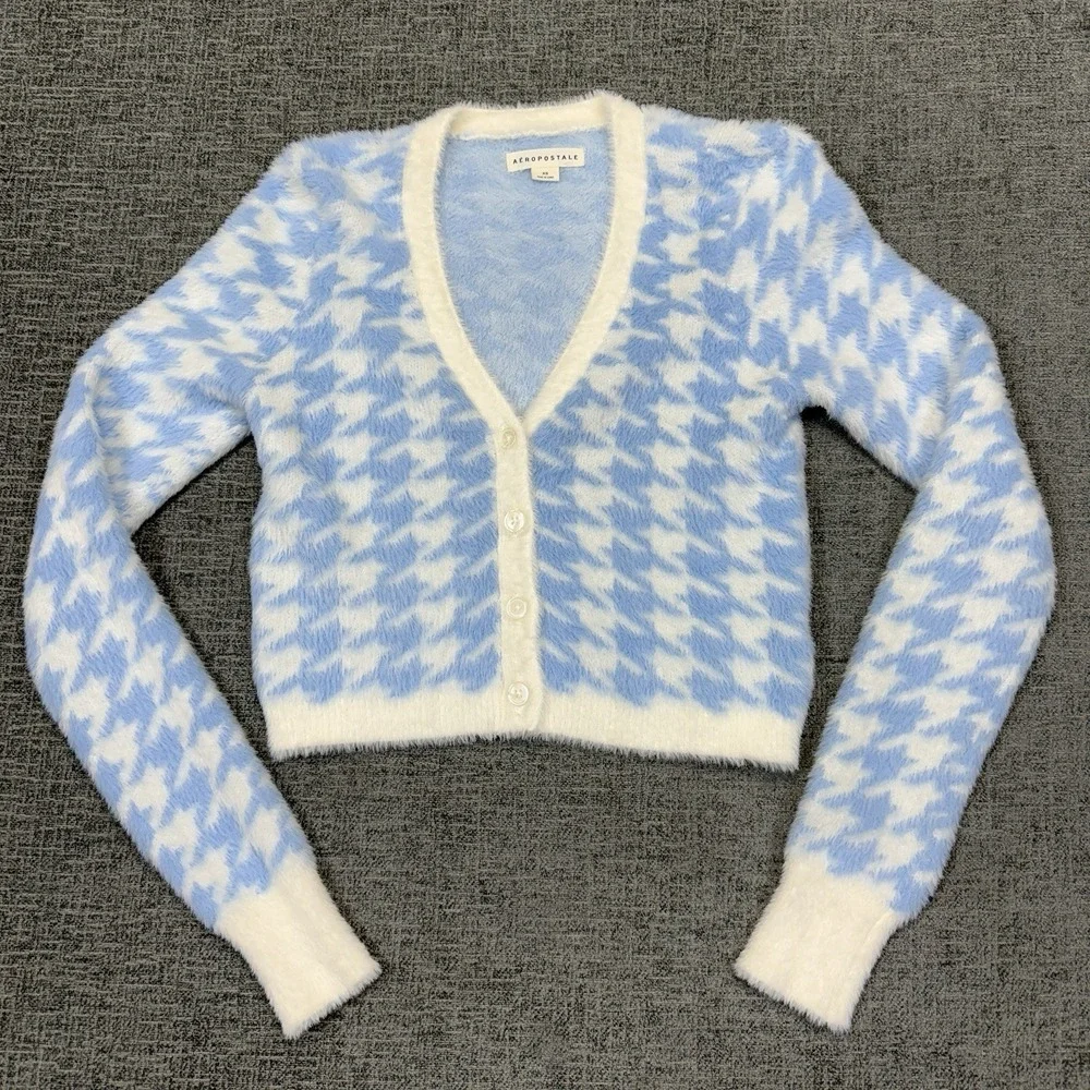 Aeropostale Cropped Fuzzy Sweater‎ Tank Matching Set Womens XS Houndstooth